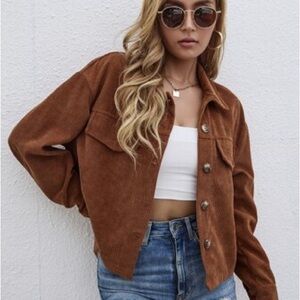 Brown SHEIN LUNE Button-down Front Faux Pocket Detail Shacket Size Small